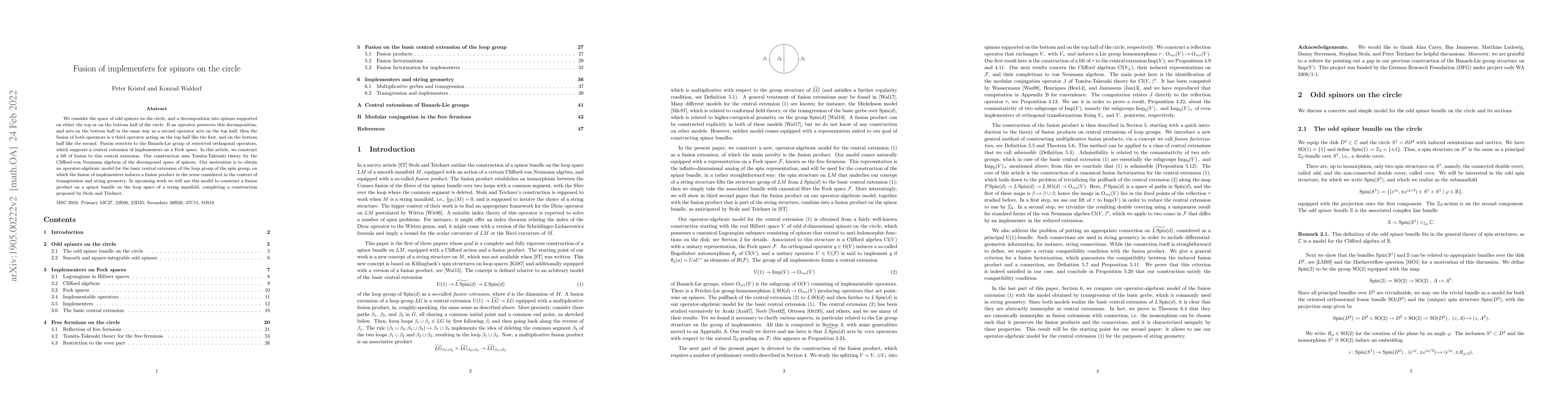 Thumbnail for Fusion of implementers for spinors on the circle