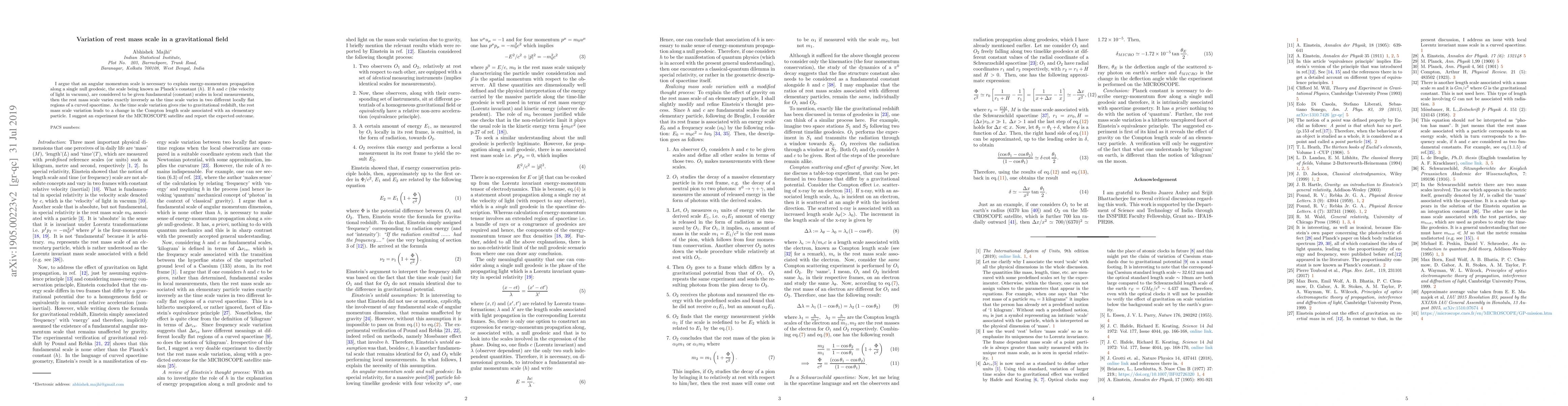Thumbnail for Variation of rest mass scale in a gravitational field