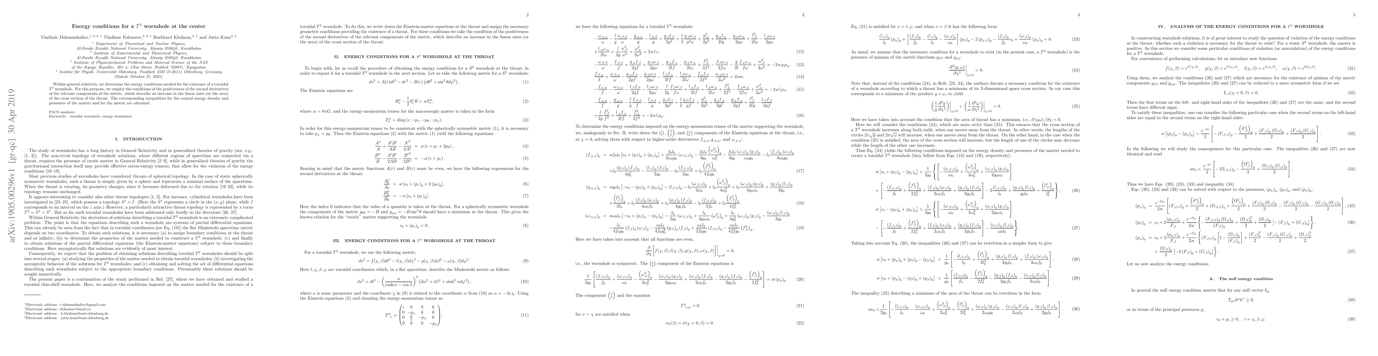 Thumbnail for Energy conditions for a $T^2$ wormhole at the center