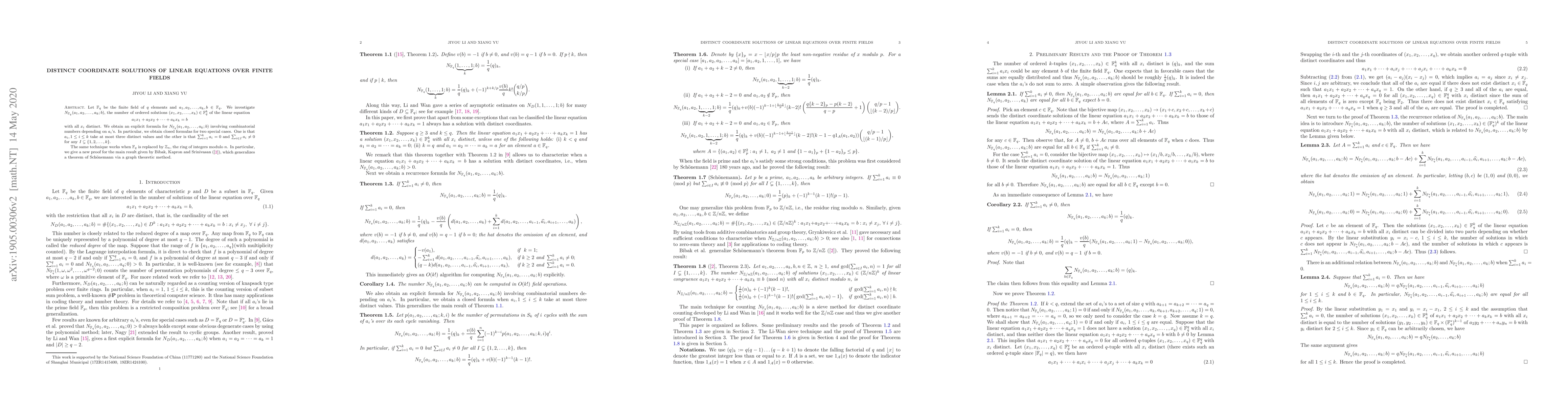 Thumbnail for Distinct coordinate solutions of linear equations over finite fields
