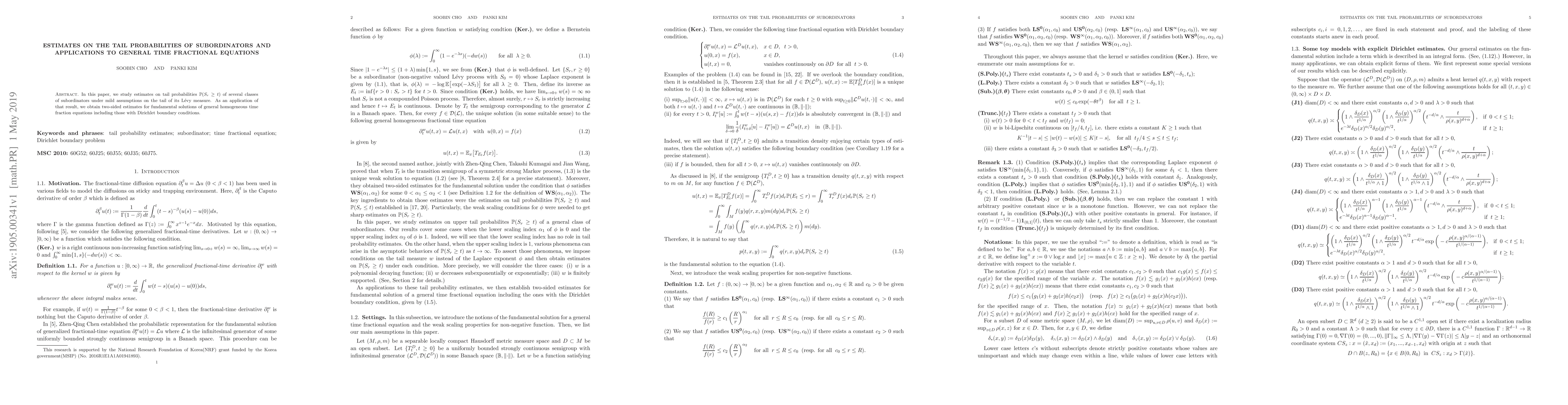 Thumbnail for Estimates on the tail probabilities of subordinators and applications to
  general time fractional equations