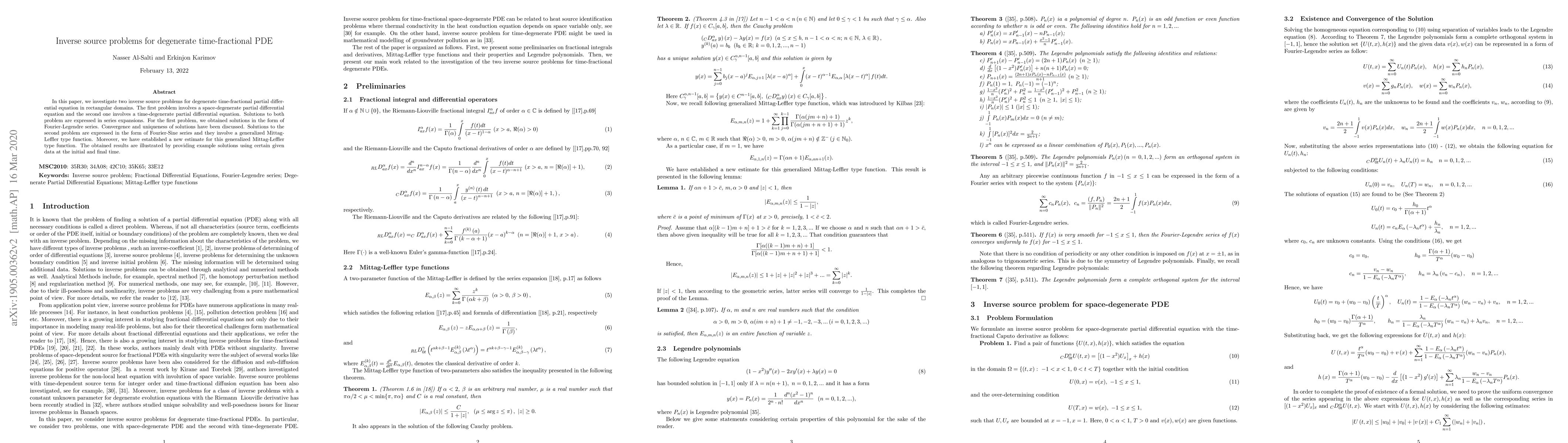 Thumbnail for Inverse source problems for degenerate time-fractional PDE