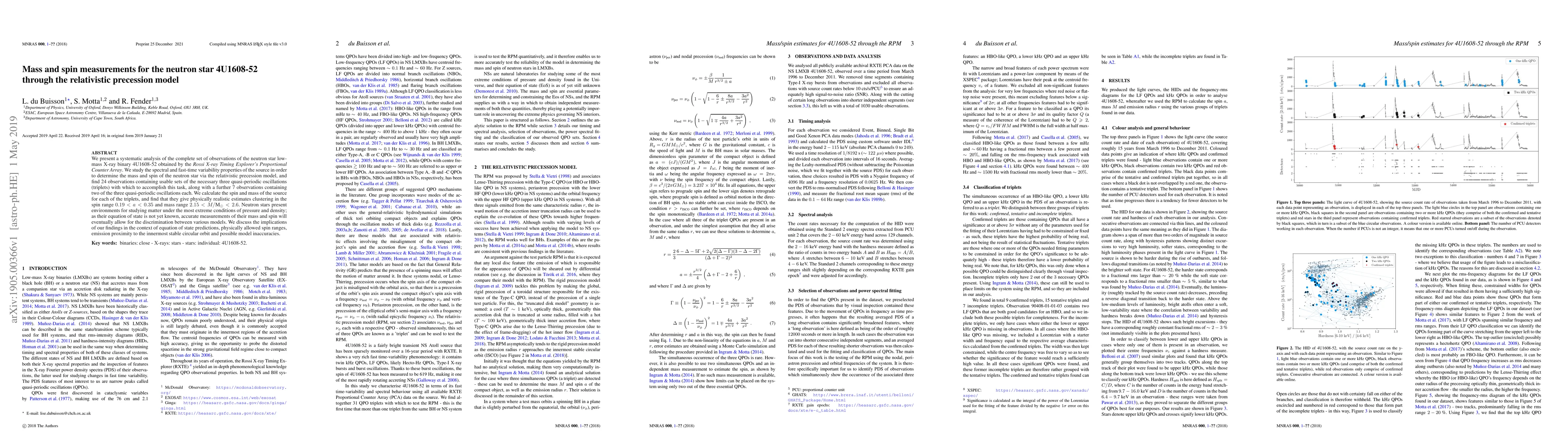 Thumbnail for Mass and spin measurements for the neutron star 4U1608-52 through the
  relativistic precession model