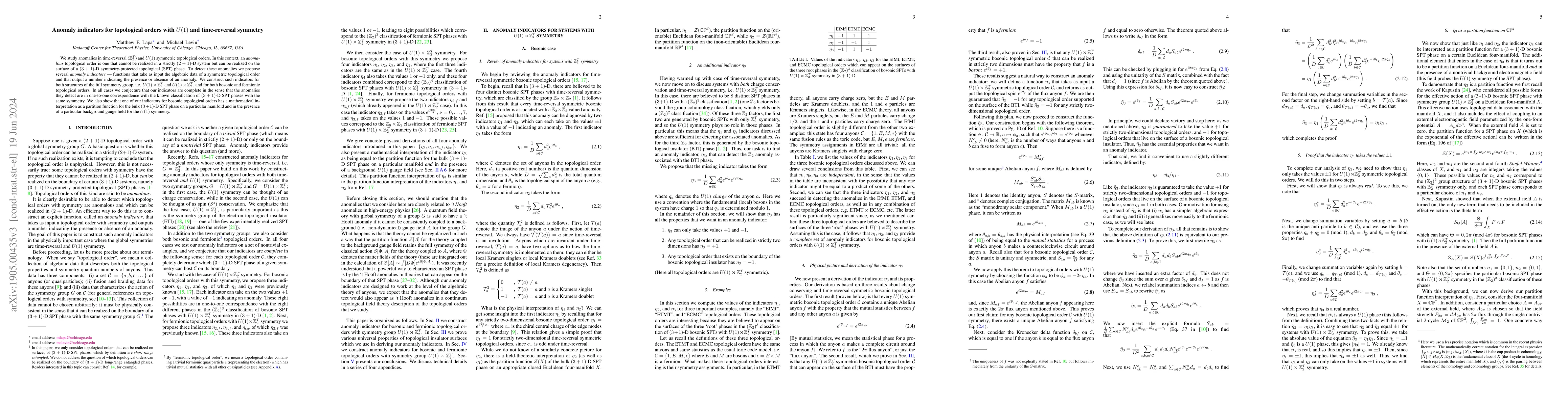 Thumbnail for Anomaly indicators for topological orders with $U(1)$ and time-reversal
  symmetry