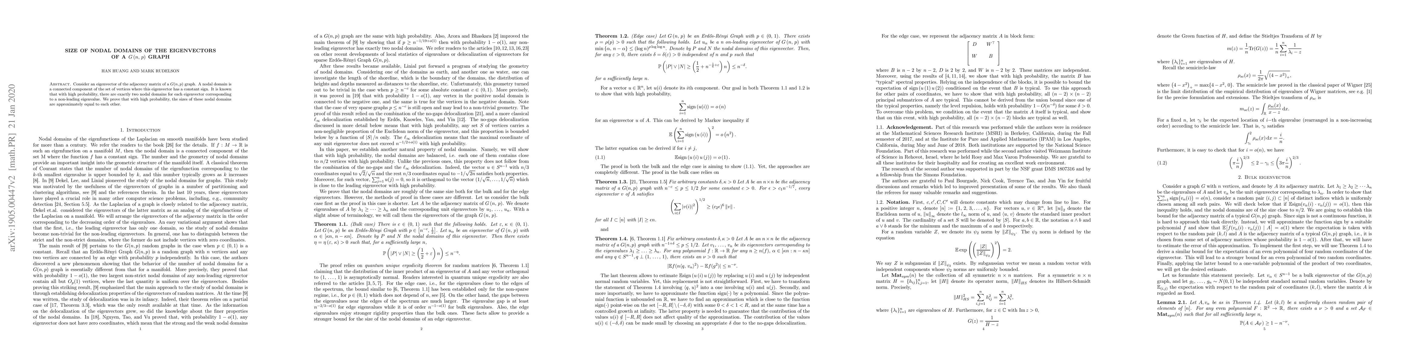 Thumbnail for Size of nodal domains of the eigenvectors of a G(n,p) graph