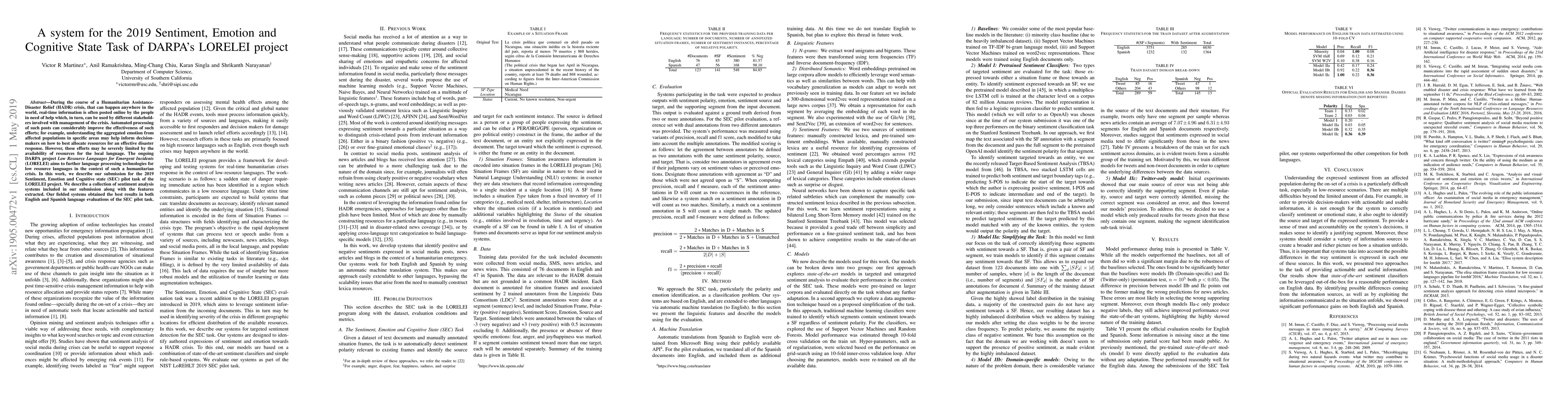 Thumbnail for A system for the 2019 Sentiment, Emotion and Cognitive State Task of
  DARPAs LORELEI project
