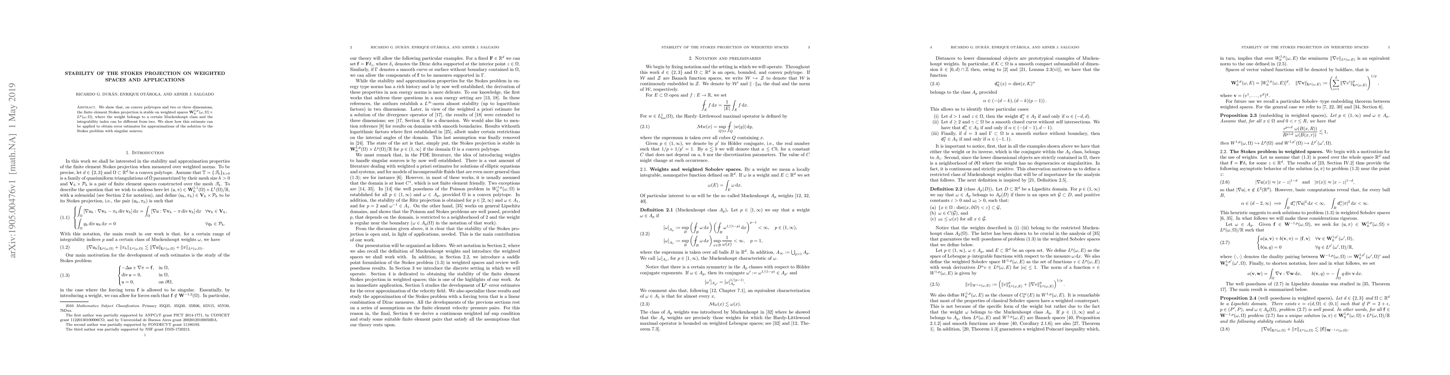 Thumbnail for Stability of the Stokes projection on weighted spaces and applications