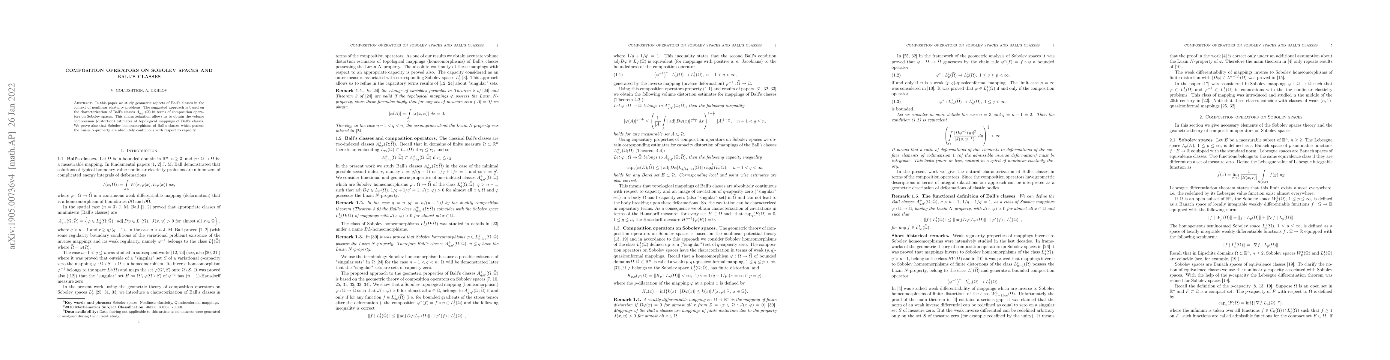 Thumbnail for Composition operators on Sobolev spaces and Ball's classes
