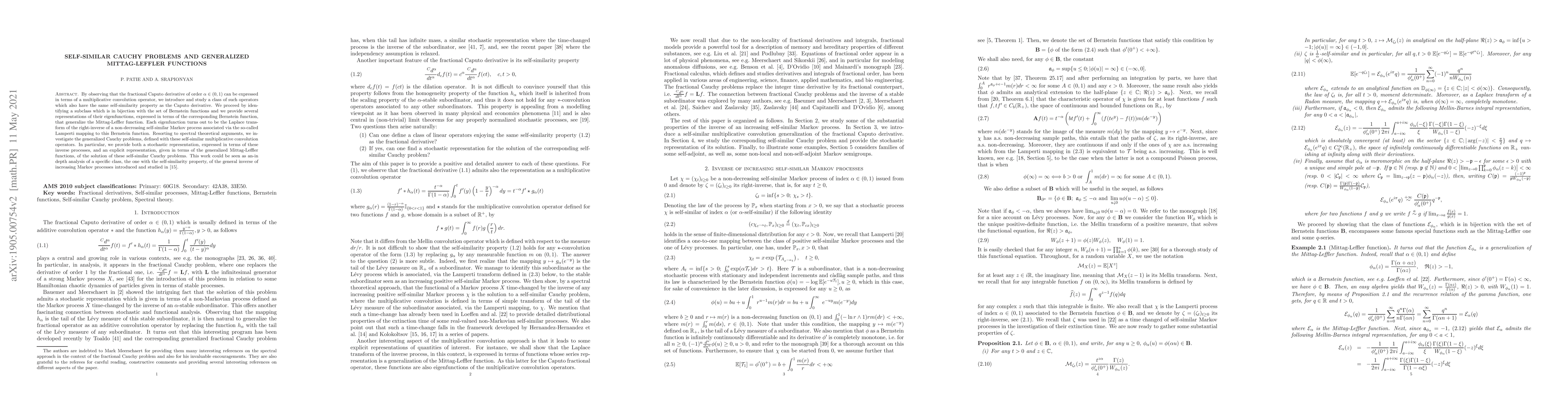Thumbnail for Self-similar Cauchy problems and generalized Mittag-Leffler functions