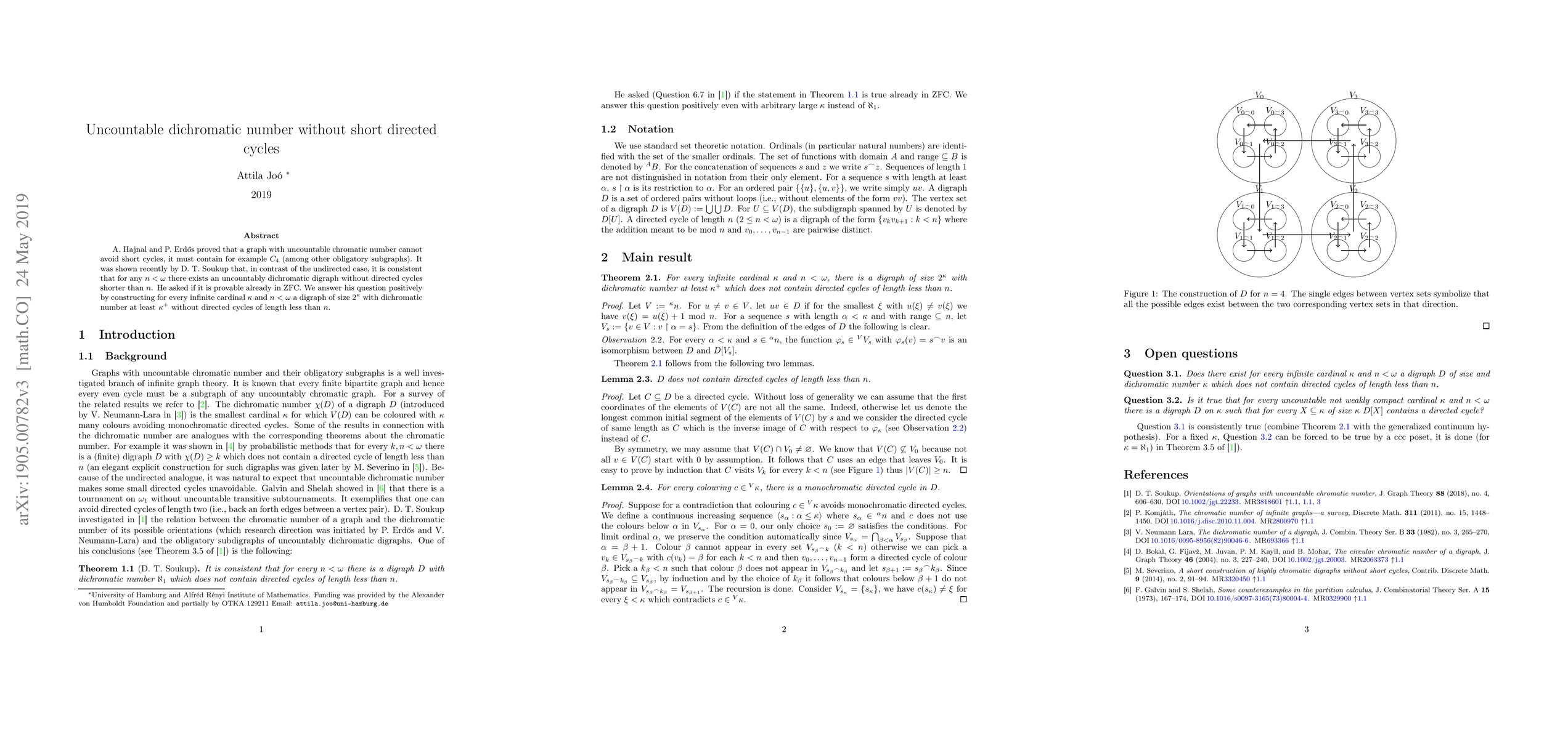 Thumbnail for Uncountable dichromatic number without short directed cycles