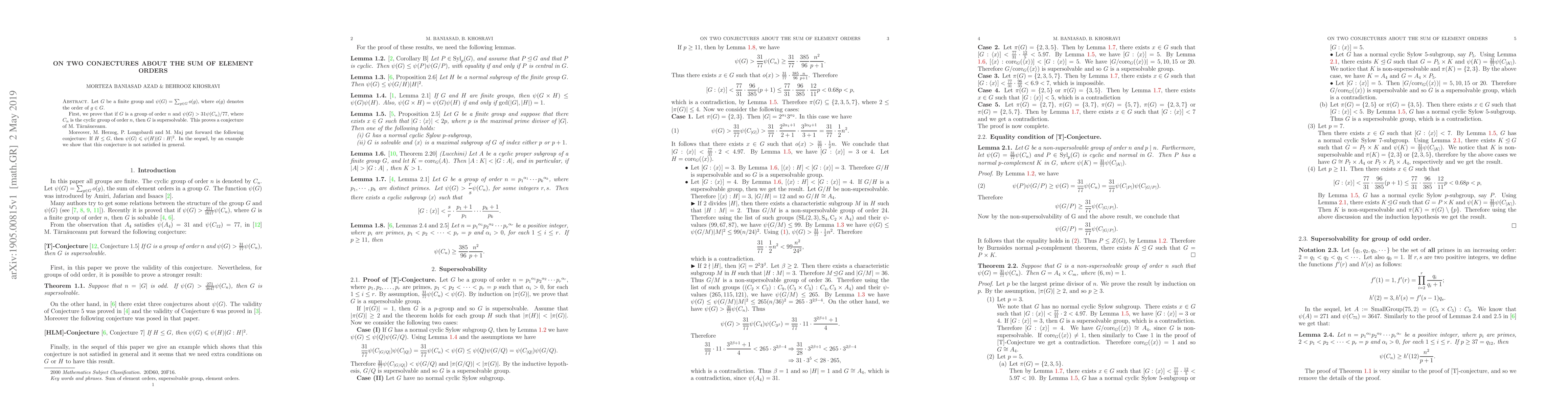 Thumbnail for On Two Conjectures about the Sum of Element Orders