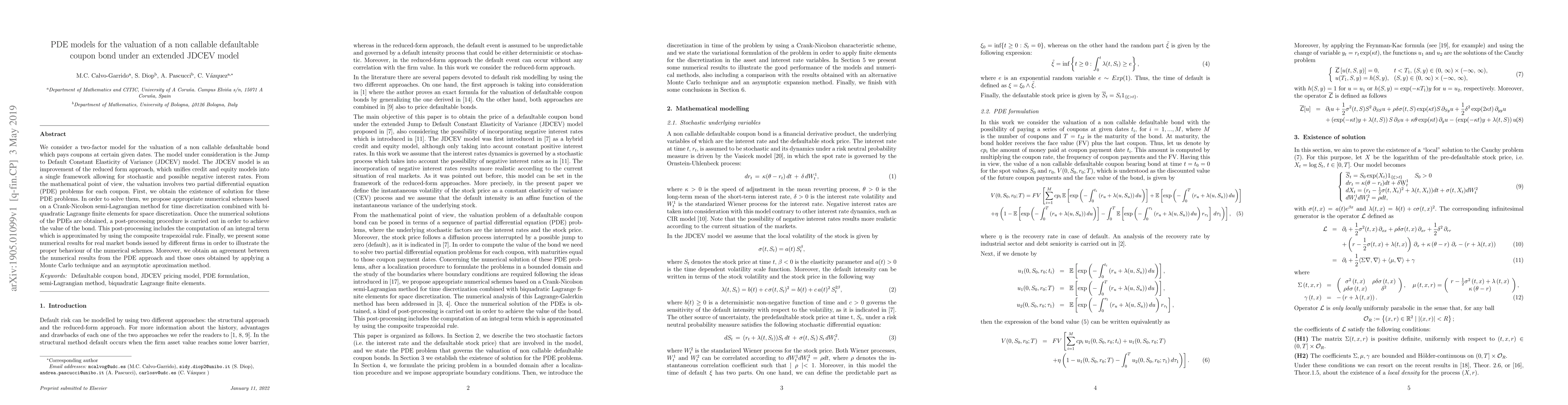 Thumbnail for PDE models for the valuation of a non callable defaultable coupon bond
  under an extended JDCEV model
