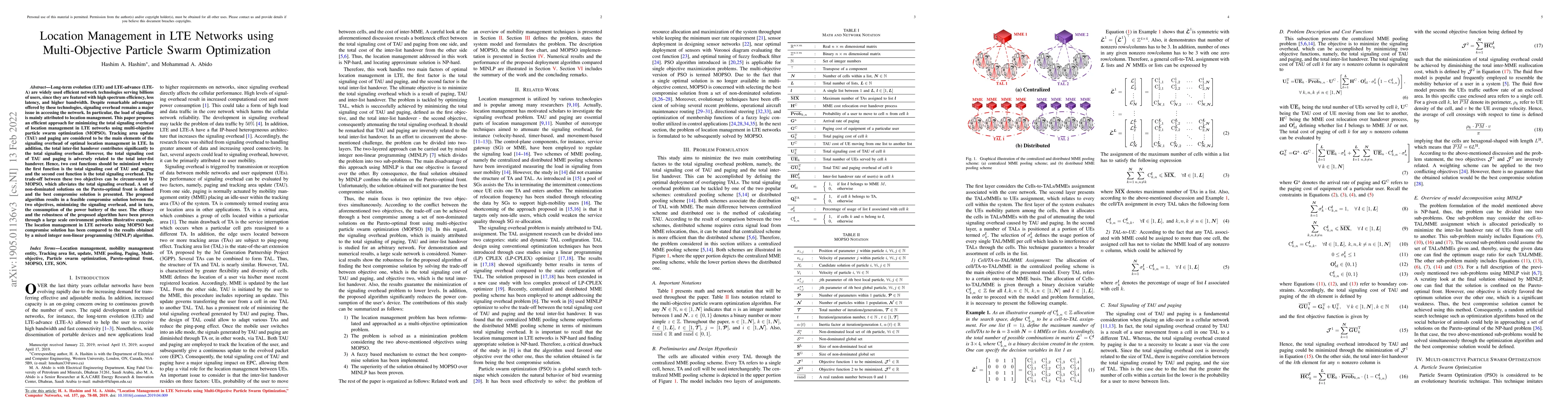 Thumbnail for Location Management in LTE Networks using Multi-Objective Particle Swarm
  Optimization