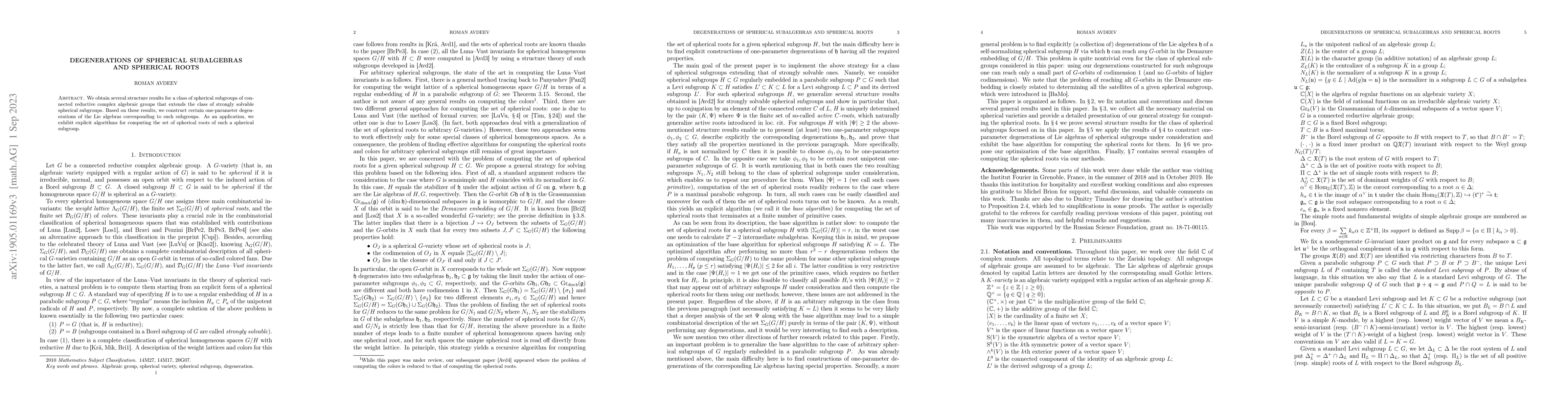Thumbnail for Degenerations of spherical subalgebras and spherical roots