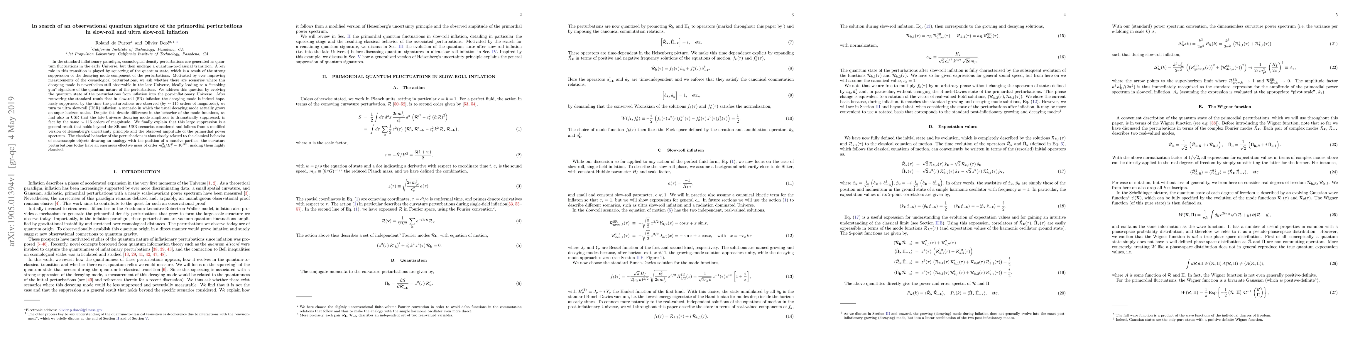 Thumbnail for In search of an observational quantum signature of the primordial
  perturbations in slow-roll and ultra slow-roll inflation