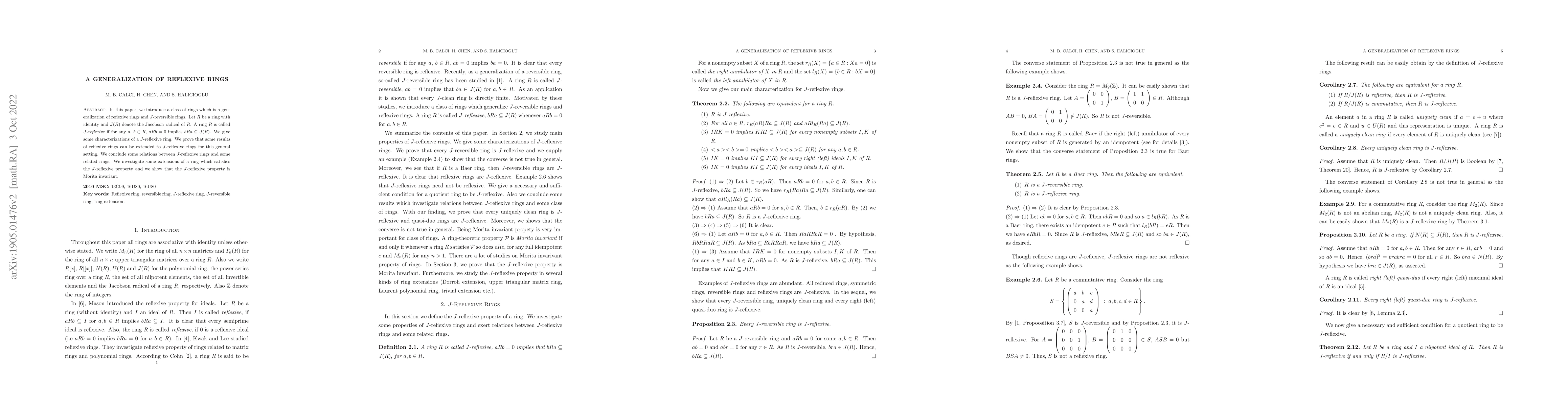Thumbnail for A Generalization of Reflexive Rings