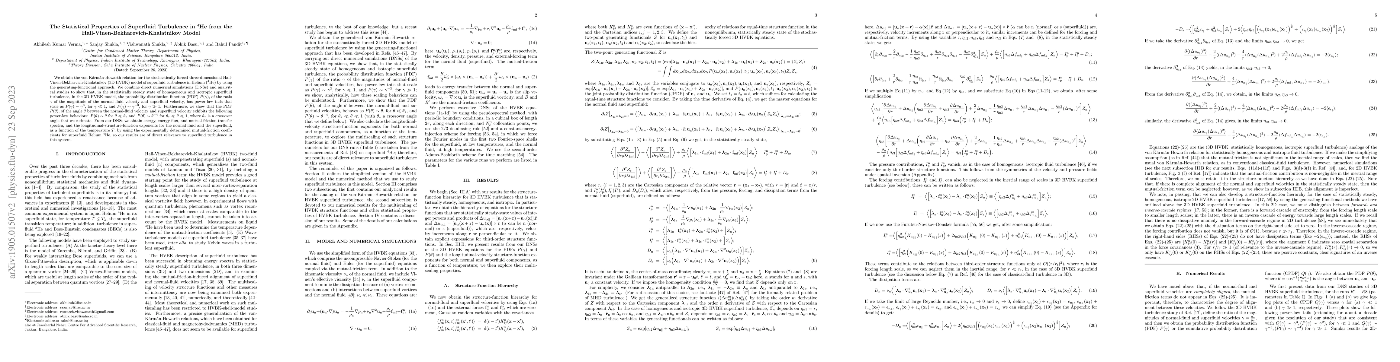 Thumbnail for The Statistical Properties of Superfluid Turbulence in $^4$He from the
  Hall-Vinen-Bekharevich-Khalatnikov Model