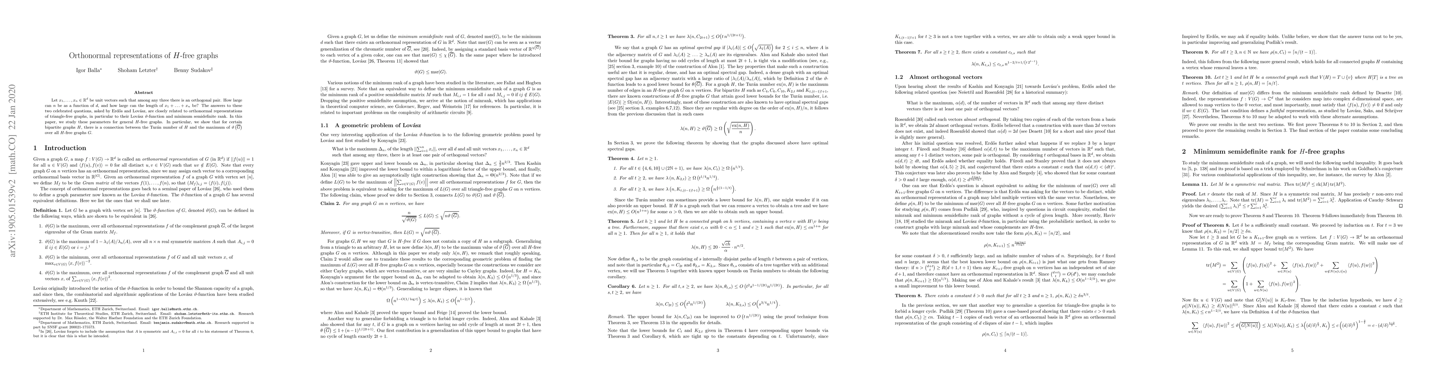 Thumbnail for Orthonormal representations of $H$-free graphs