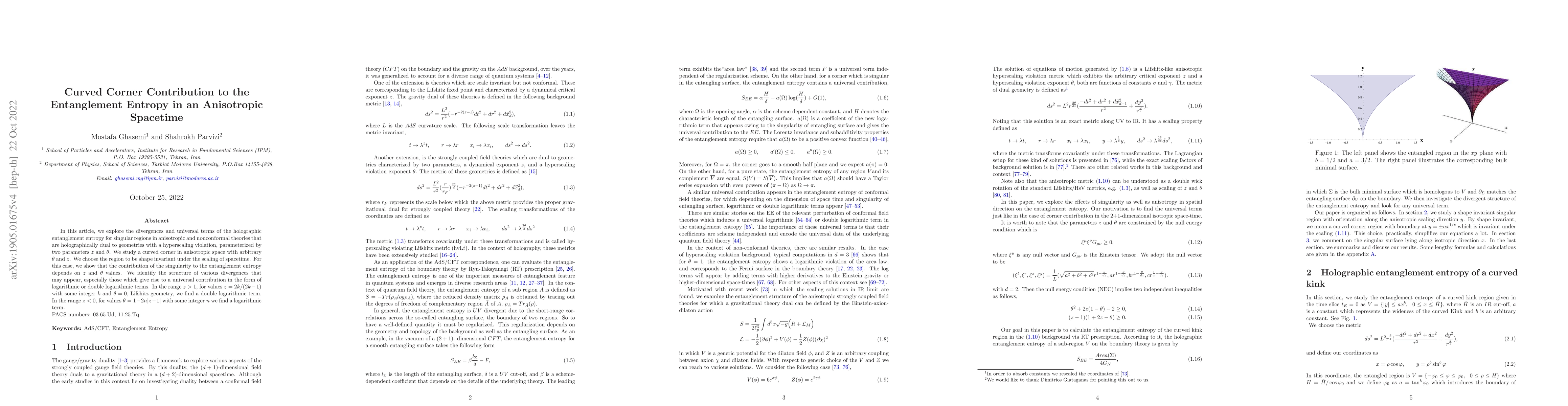 Thumbnail for Curved Corner Contribution to the Entanglement Entropy in an Anisotropic
  Spacetime