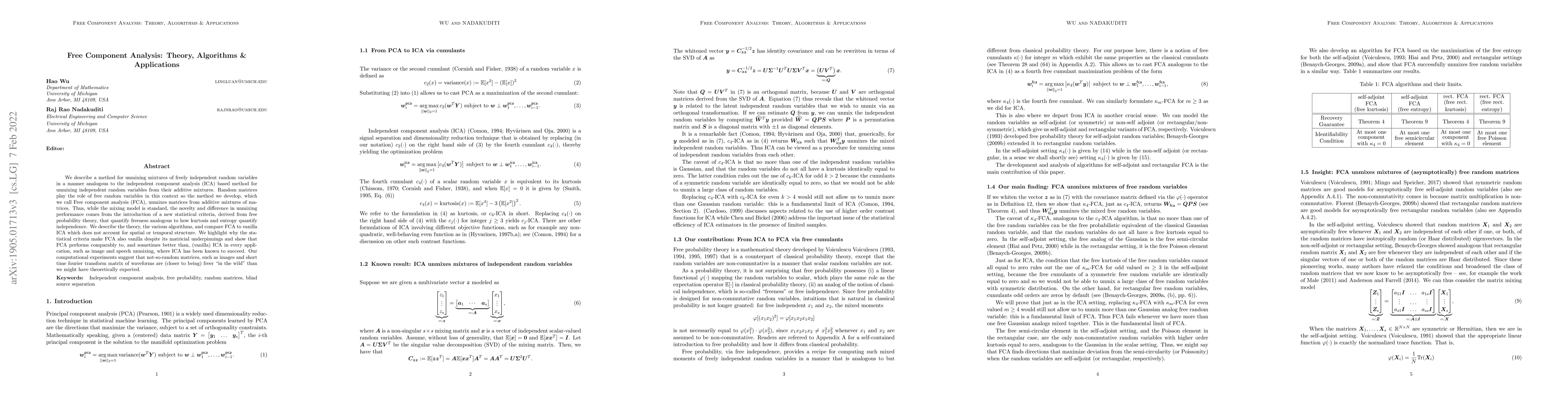 Thumbnail for Free Component Analysis: Theory, Algorithms & Applications
