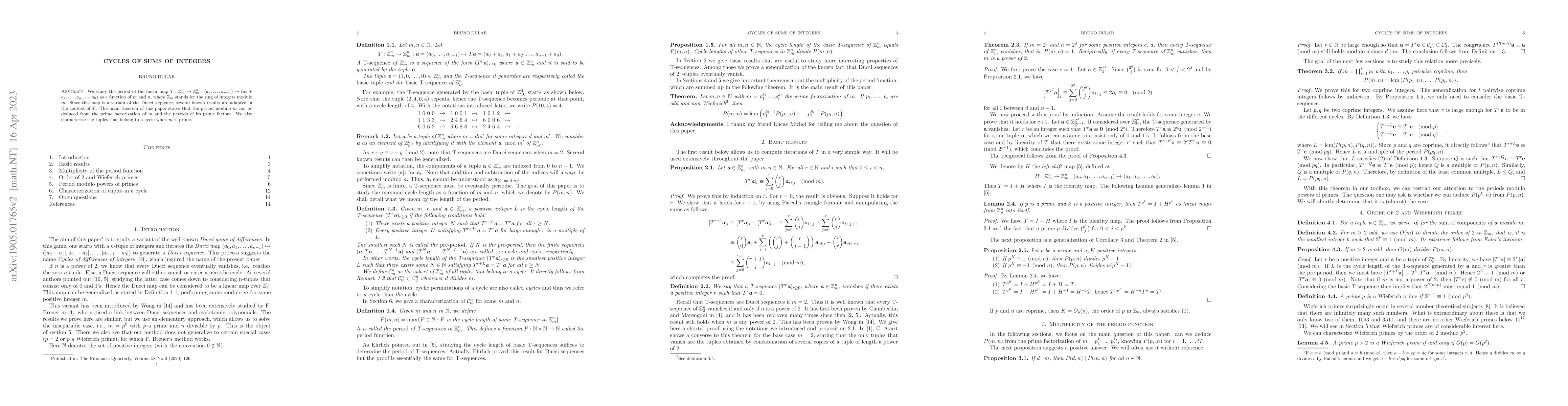 Thumbnail for Cycles of Sums of Integers