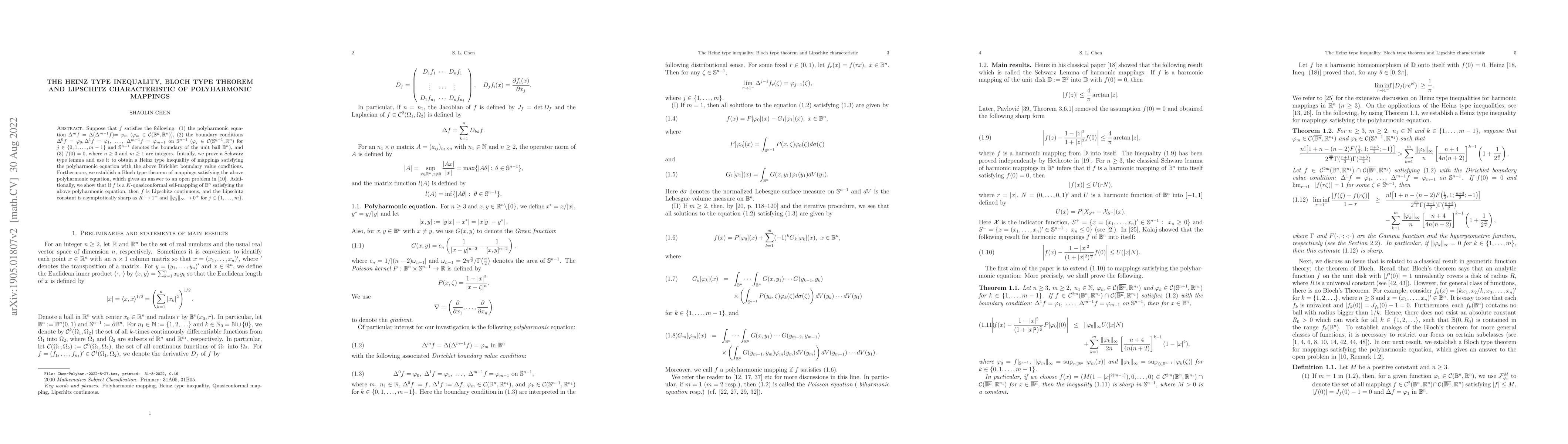 Thumbnail for The Heinz type inequality, Bloch type theorem and Lipschitz
  characteristic of polyharmonic mappings