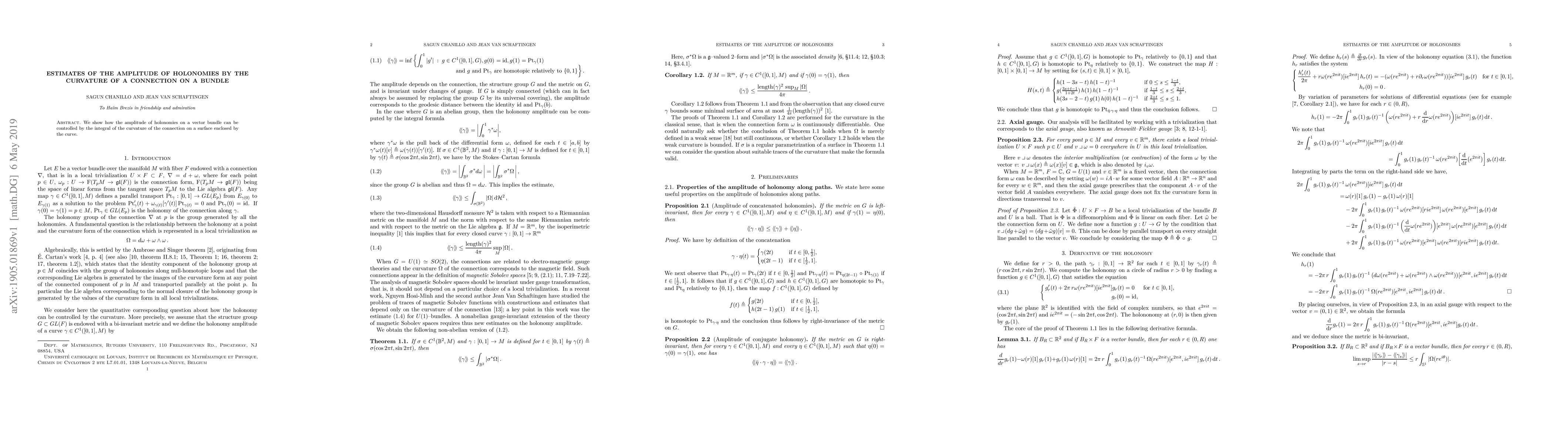 Thumbnail for Estimates of the amplitude of holonomies by the curvature of a
  connection on a bundle