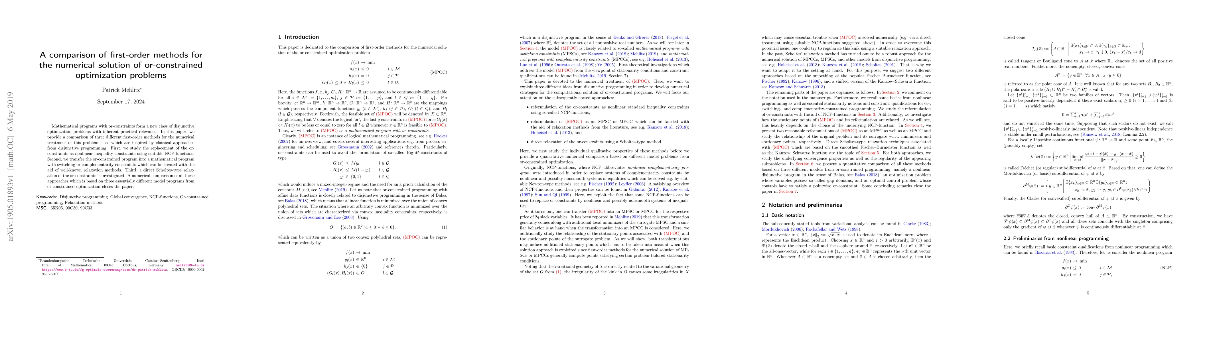 Thumbnail for A comparison of first-order methods for the numerical solution of
  or-constrained optimization problems