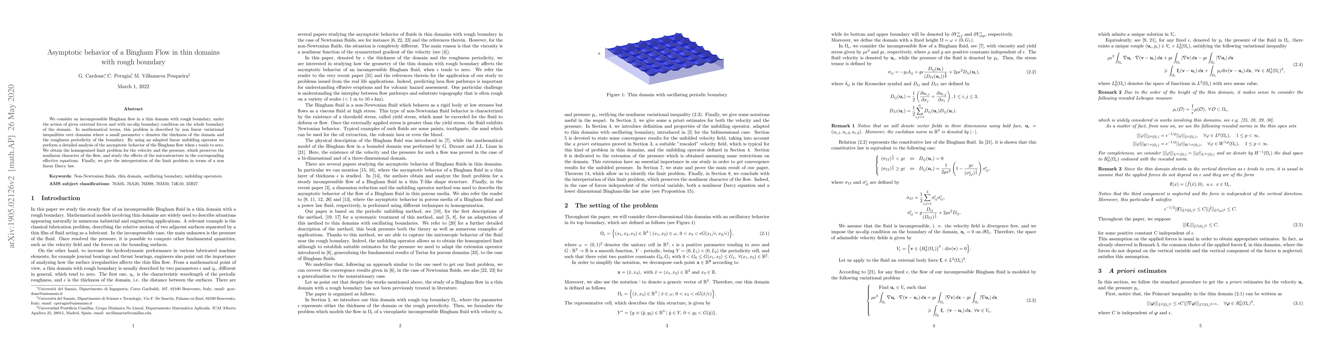 Thumbnail for Asymptotic behavior of a Bingham Flow in thin domains with rough
  boundary