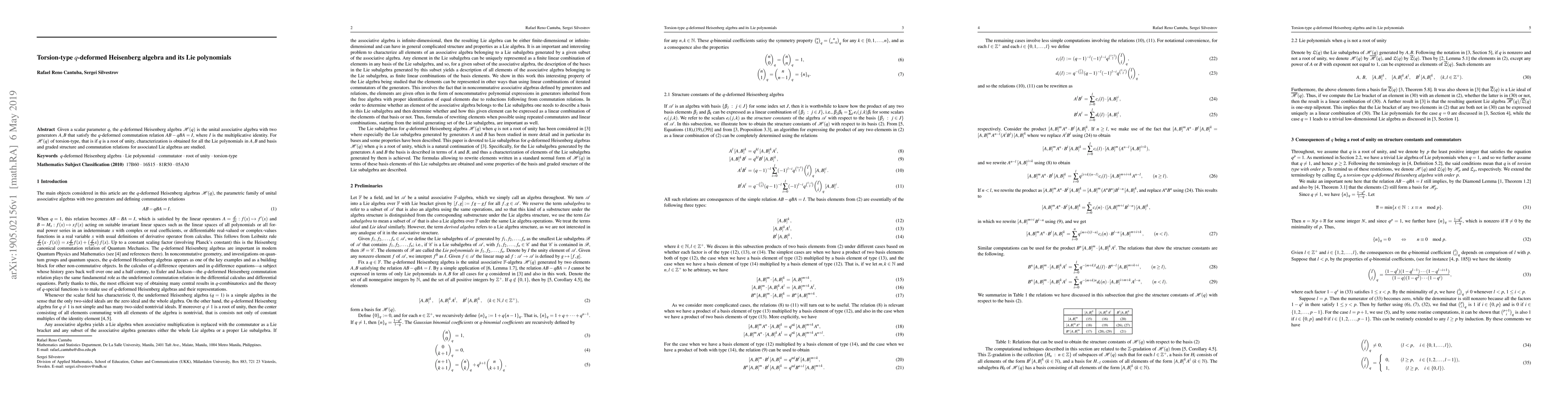 Thumbnail for Torsion-type $q$-deformed Heisenberg algebra and its Lie polynomials