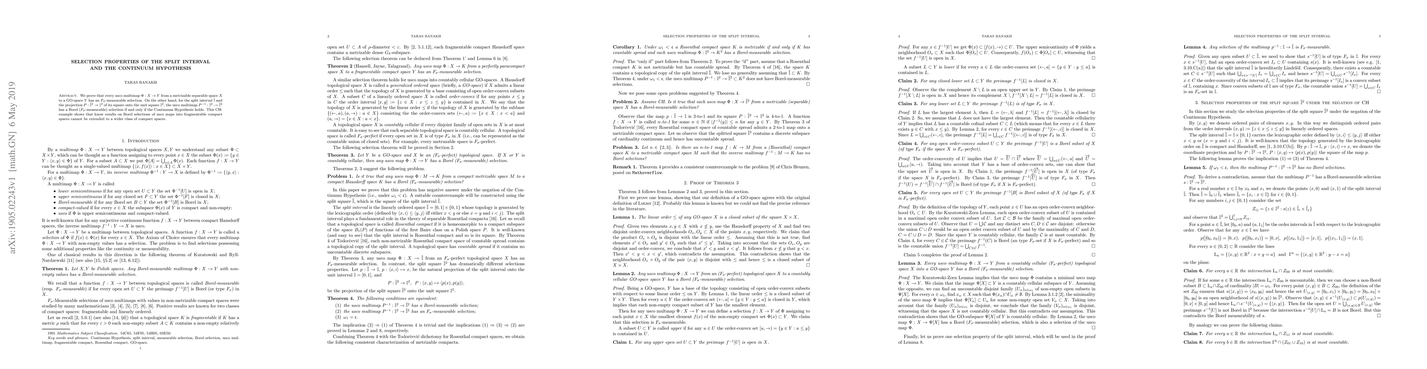 Thumbnail for Selection properties of the split interval and the Continuum Hypothesis