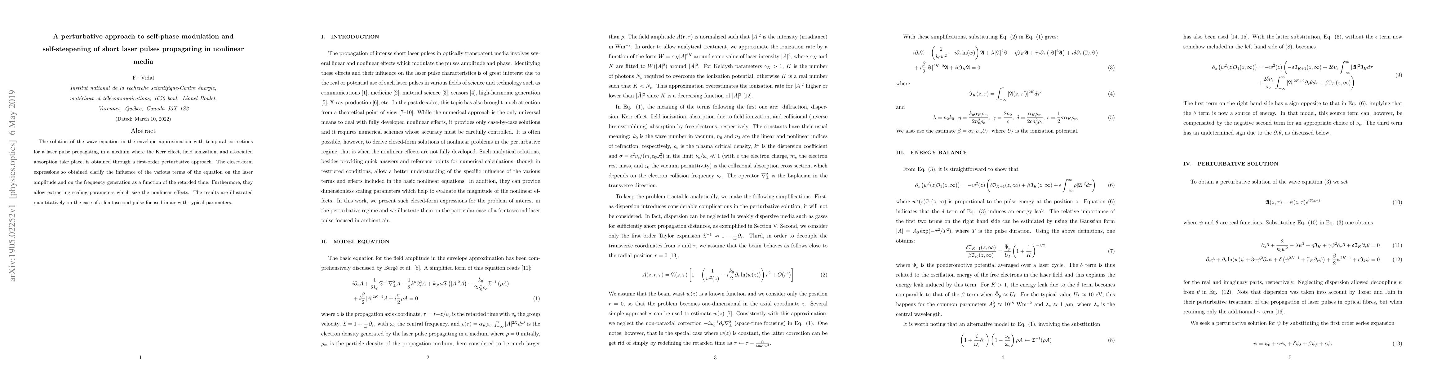 Thumbnail for A perturbative approach to self-phase modulation and self-steepening of
  short laser pulses propagating in nonlinear media
