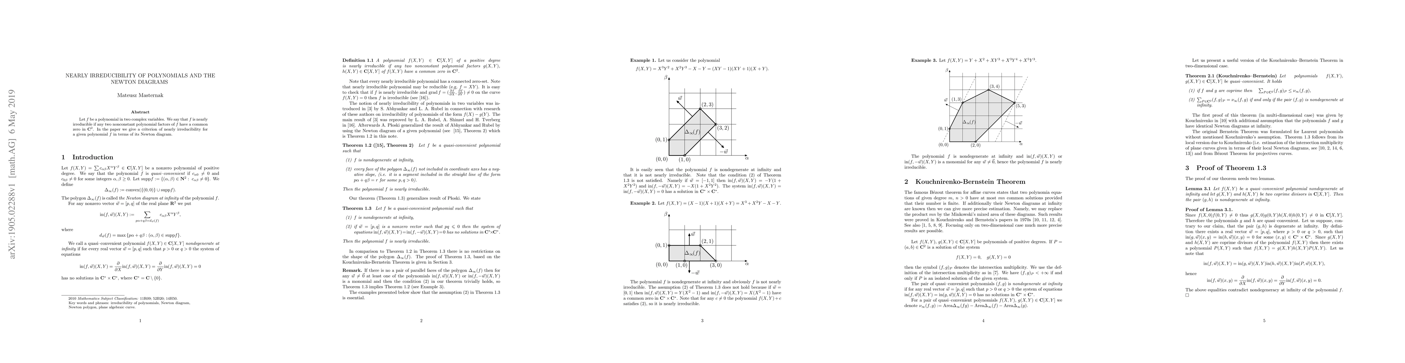 Thumbnail for Nearly irreducibility of polynomials and the Newton diagrams