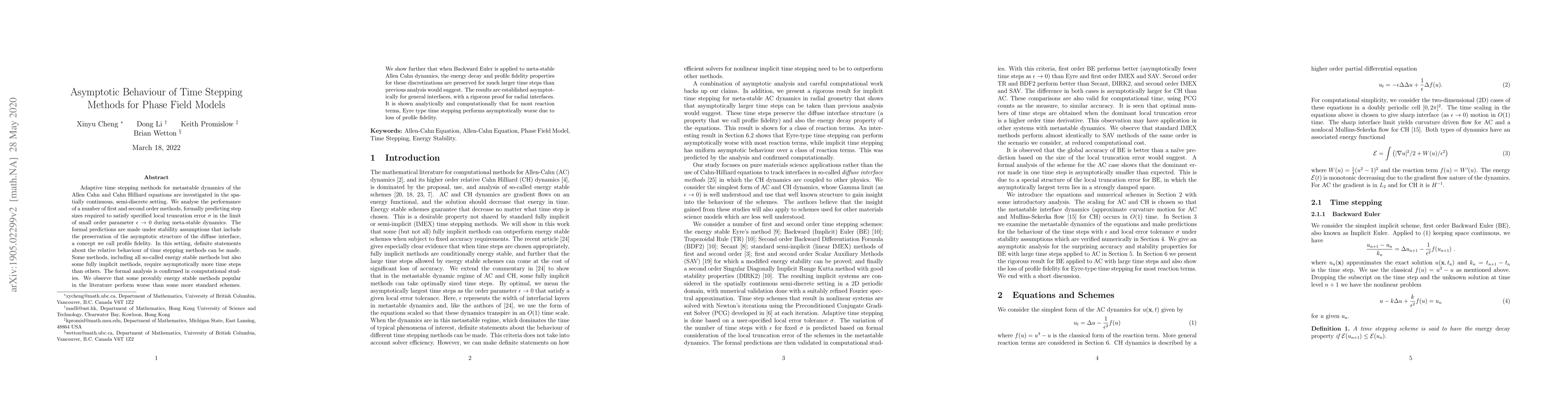 Thumbnail for Asymptotic Behaviour of Time Stepping Methods for Phase Field Models