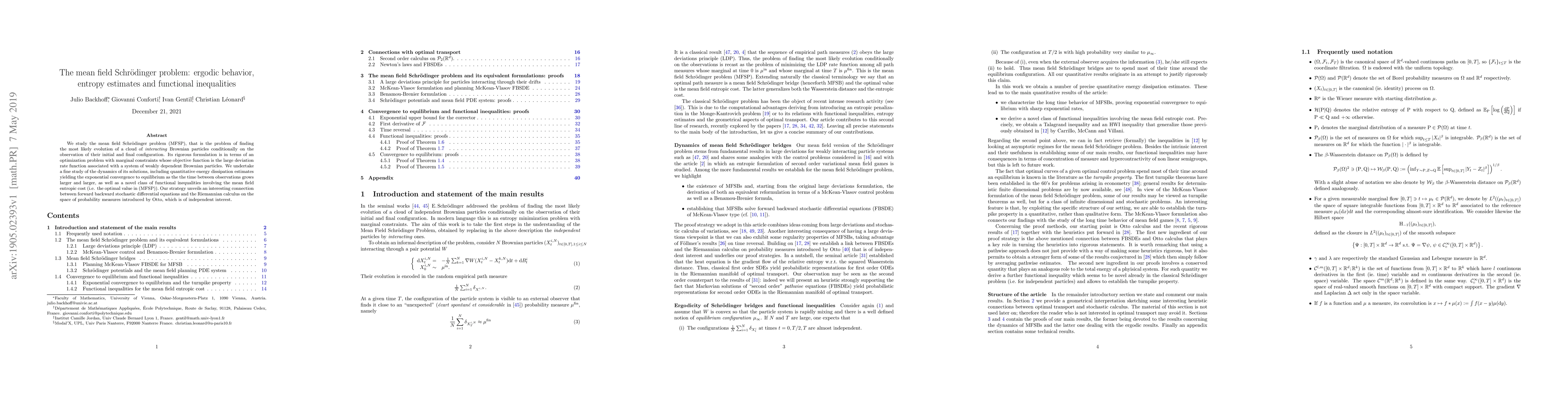 Thumbnail for The mean field Schr\"odinger problem: ergodic behavior, entropy
  estimates and functional inequalities