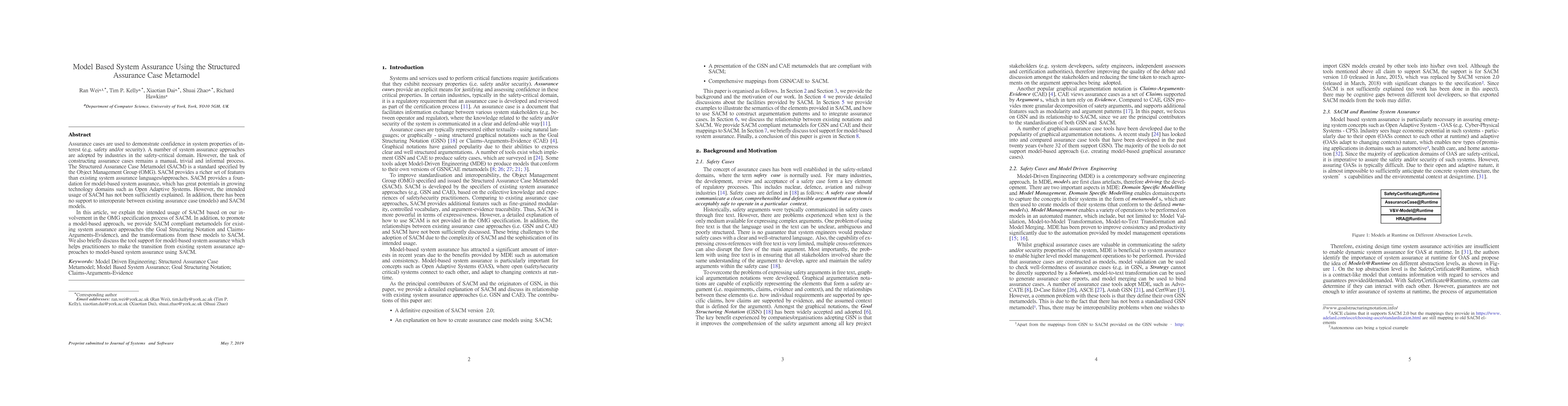 Thumbnail for Model Based System Assurance Using the Structured Assurance Case
  Metamodel