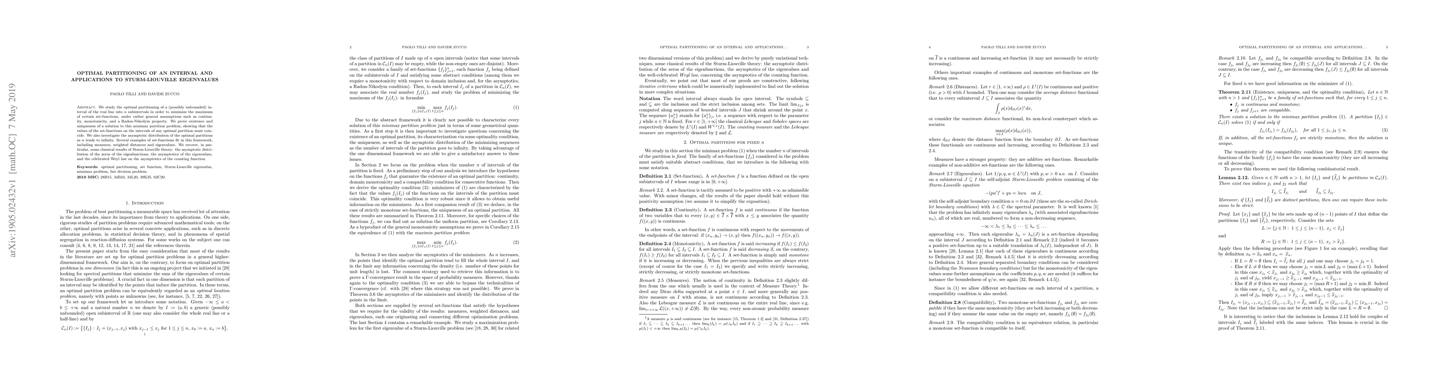 Thumbnail for Optimal partitioning of an interval and applications to Sturm-Liouville
  eigenvalues