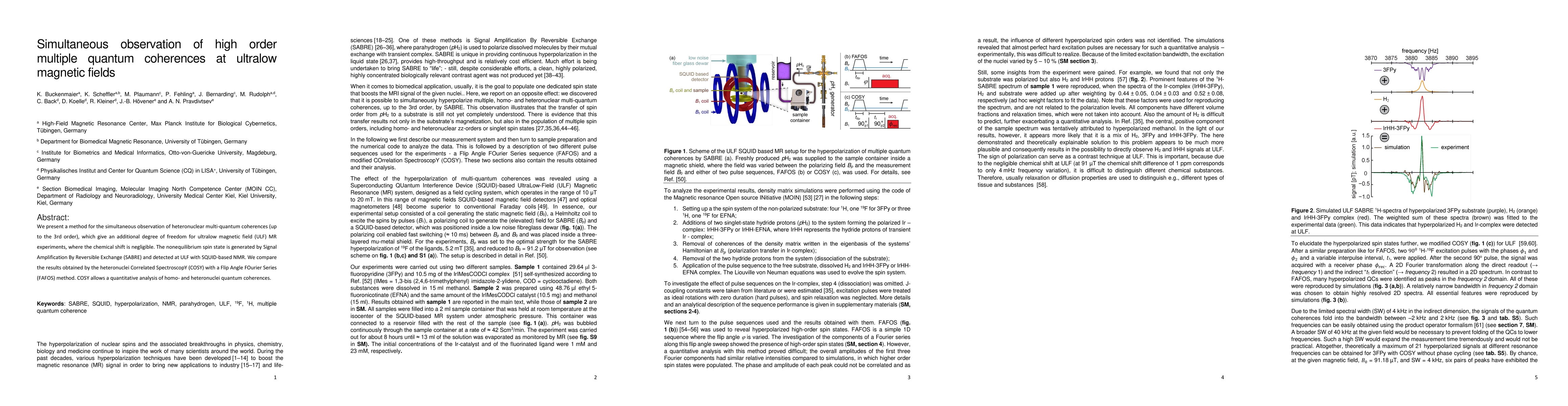 Thumbnail for Simultaneous observation of high order multiple quantum coherences at
  ultralow magnetic fields