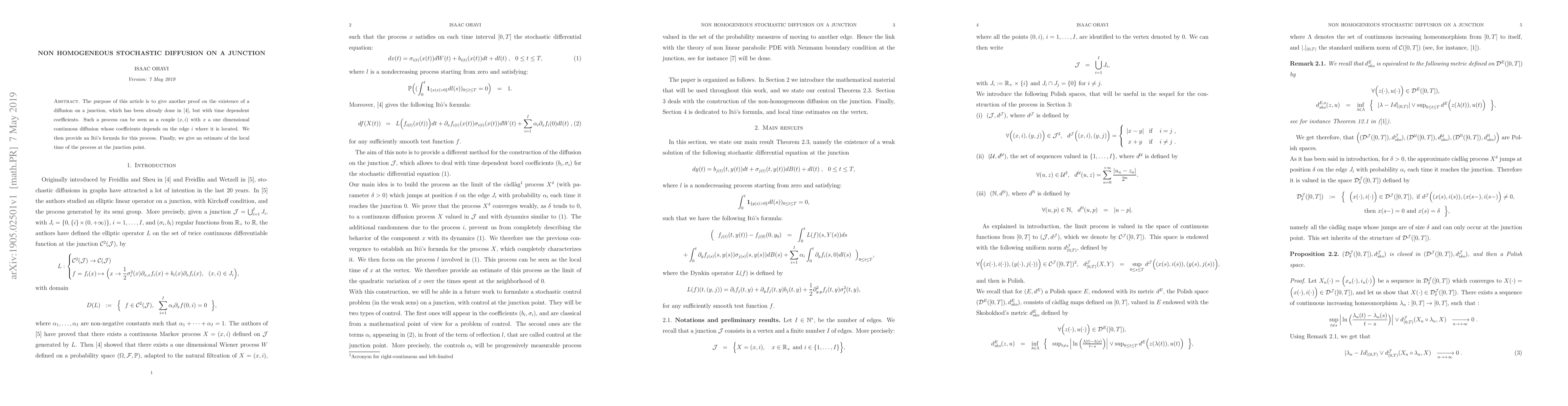 Thumbnail for Non Homogeneous Stochastic Diffusion on a Junction