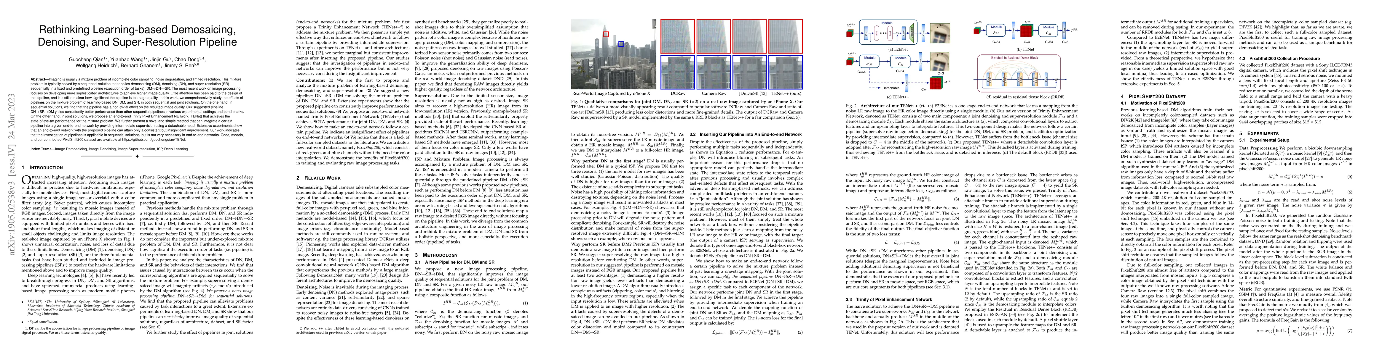 Thumbnail for Rethinking Learning-based Demosaicing, Denoising, and Super-Resolution
  Pipeline