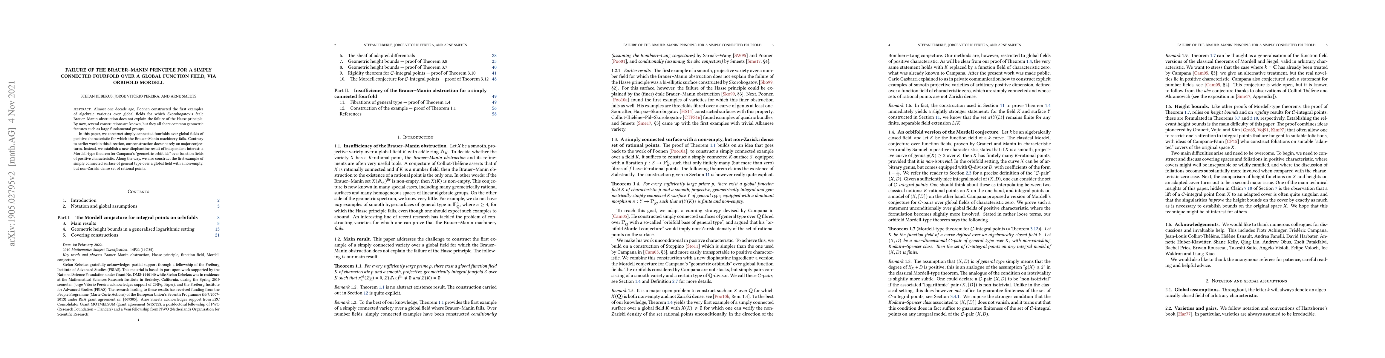Thumbnail for Failure of the Brauer-Manin principle for a simply connected fourfold
  over a global function field, via orbifold Mordell