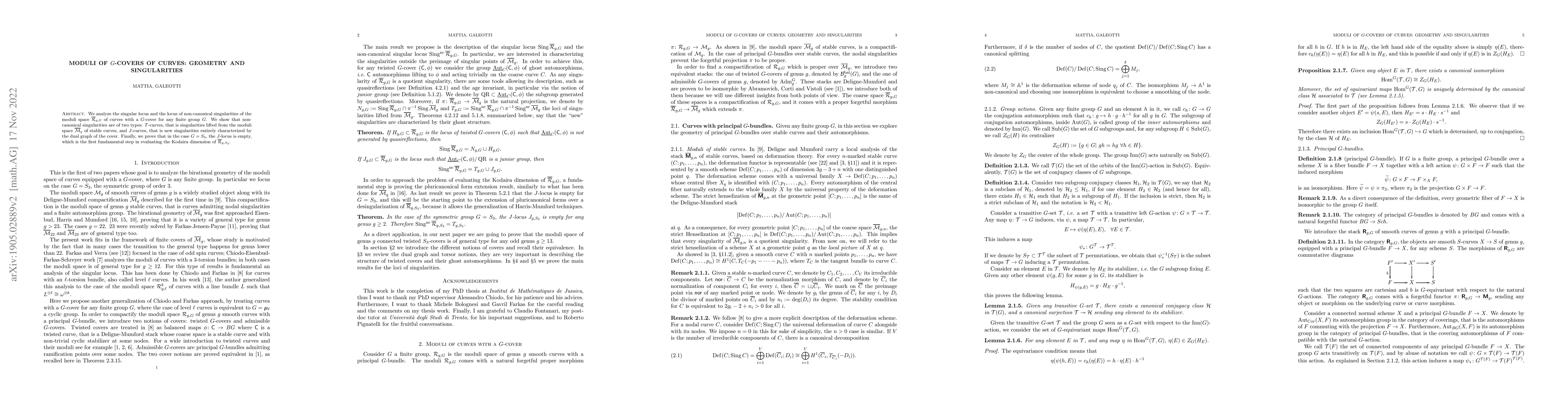 Thumbnail for Moduli of $G$-covers of curves: geometry and singularities