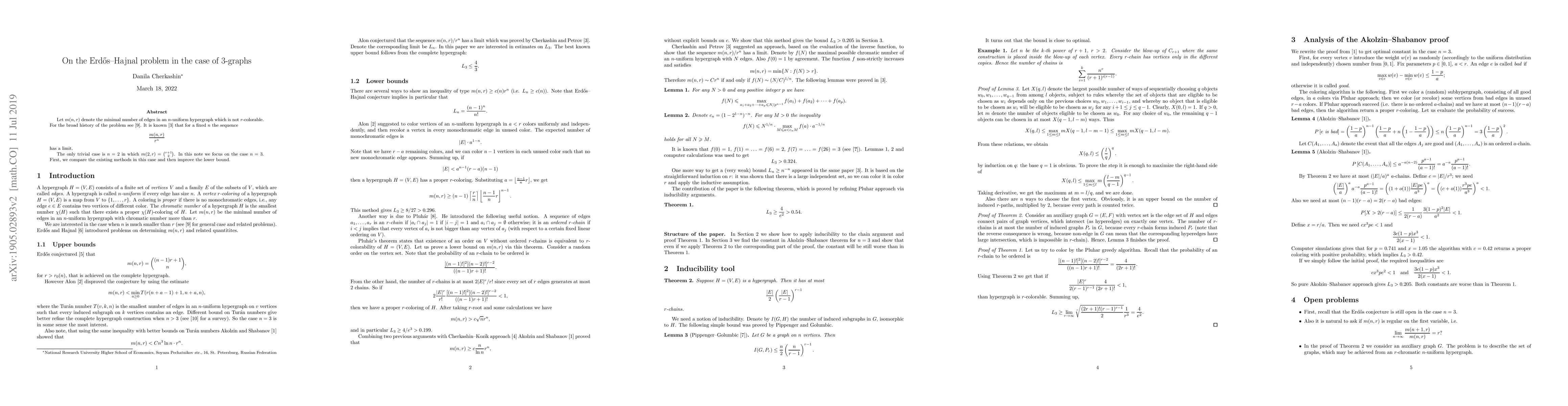 Thumbnail for On the Erd{\H o}s--Hajnal problem in the case of 3-graphs