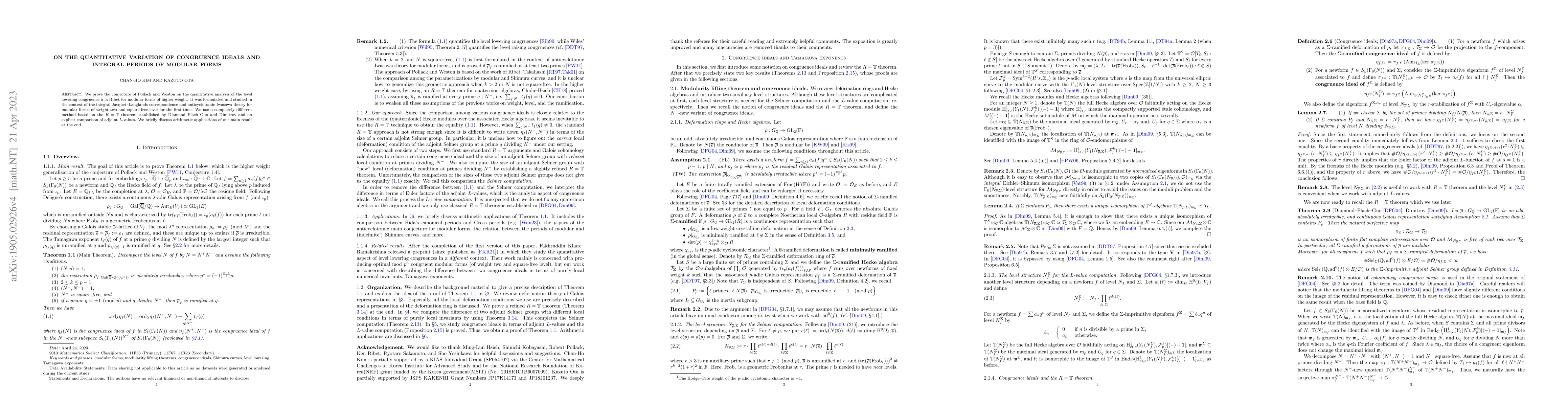 Thumbnail for On the quantitative variation of congruence ideals and integral periods
  of modular forms