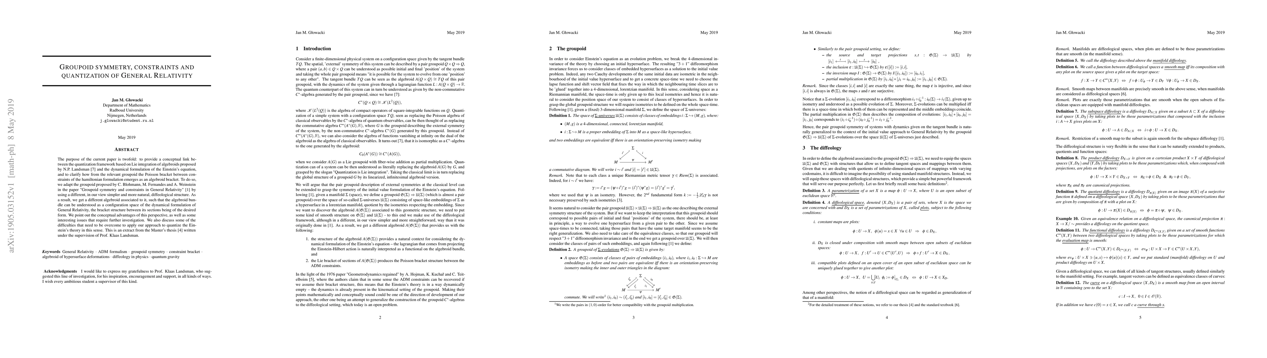Thumbnail for Groupoid symmetry, constraints and quantization of General Relativity