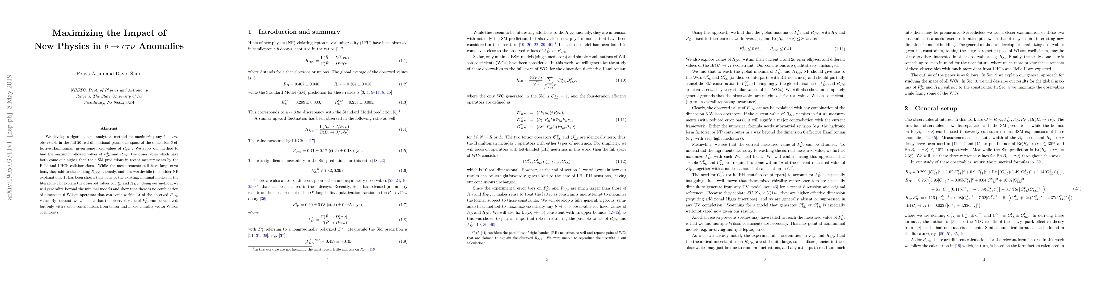 Thumbnail for Maximizing the Impact of New Physics in $b\rightarrow c \tau \nu$
  Anomalies