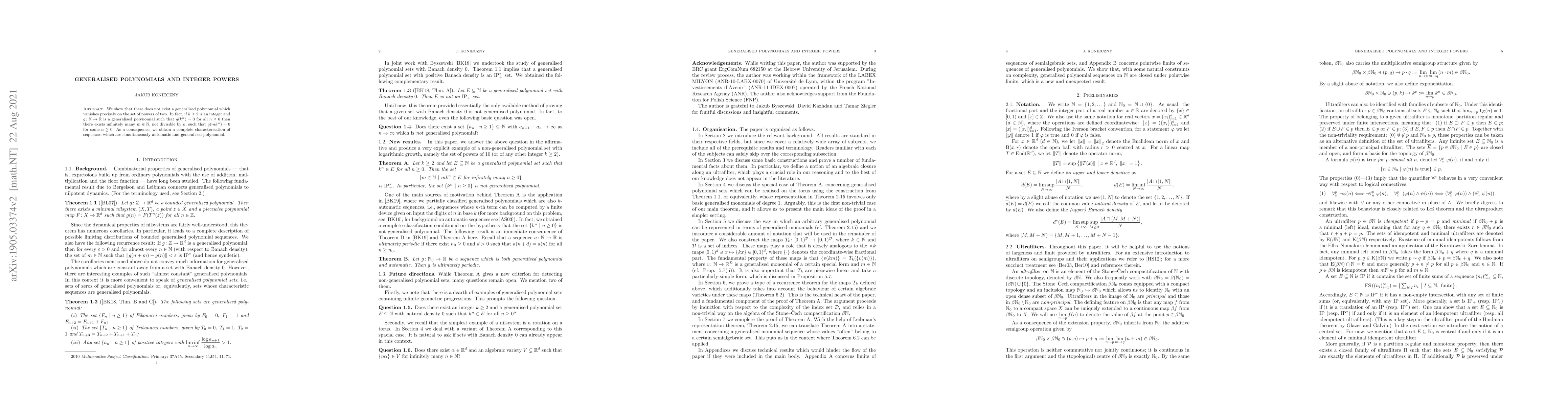 Thumbnail for Generalised polynomials and integer powers
