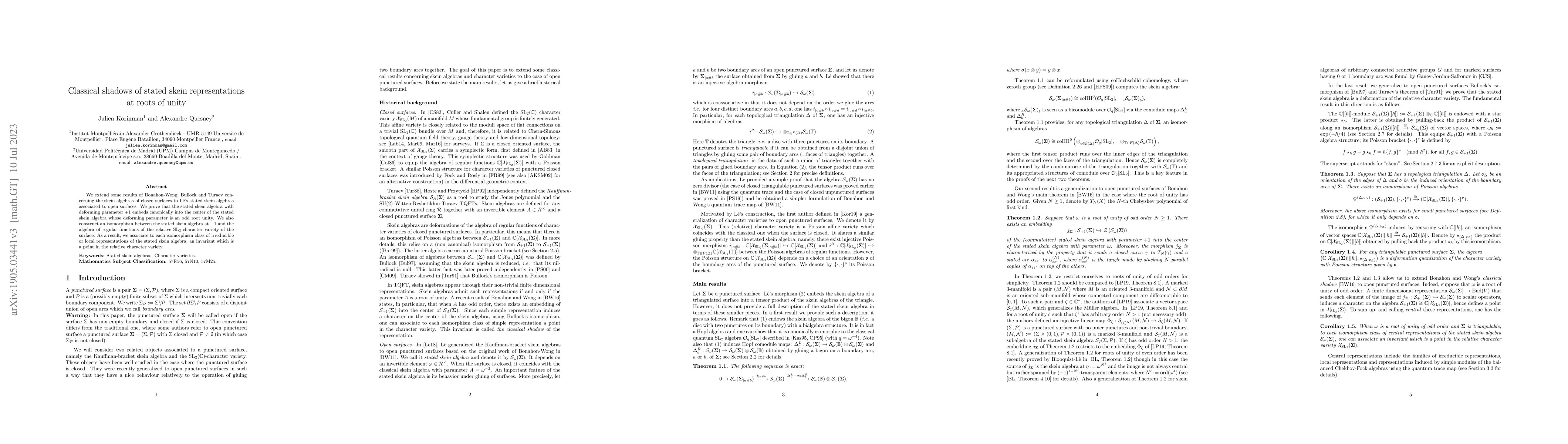 Thumbnail for Classical shadows of stated skein representations at roots of unity