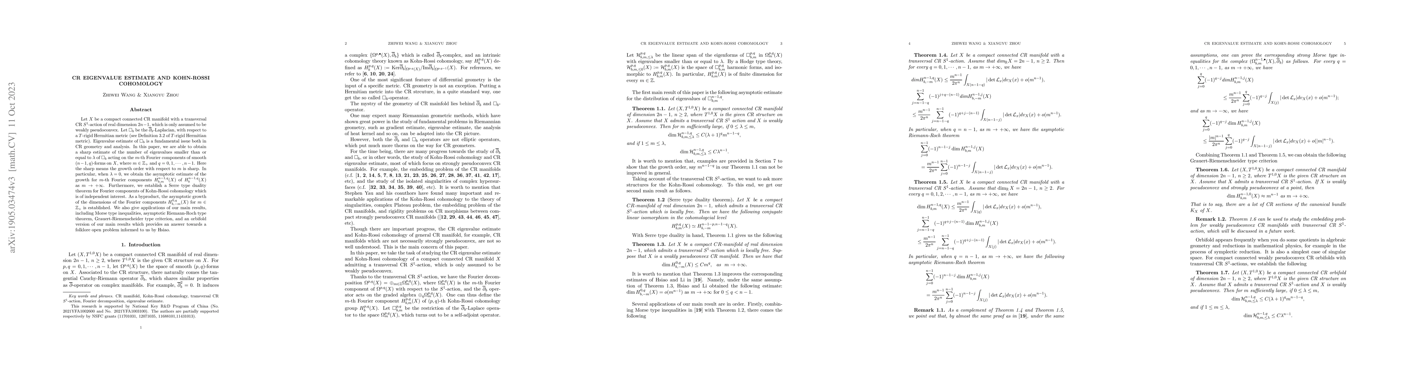 Thumbnail for CR eigenvalue estimate and Kohn-Rossi cohomology