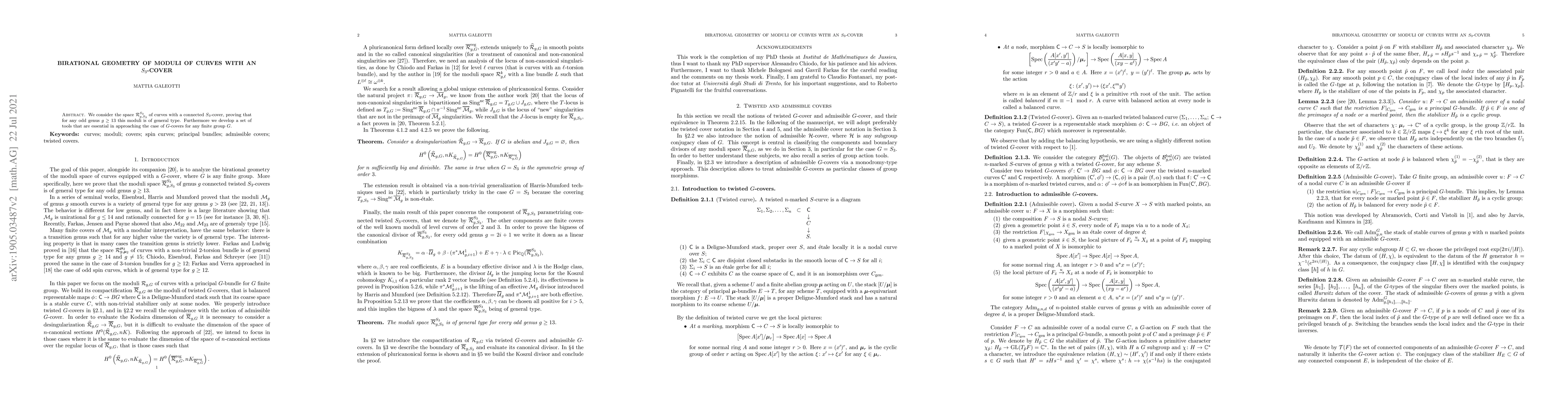 Thumbnail for Birational geometry of moduli of curves with an $S_3$-cover